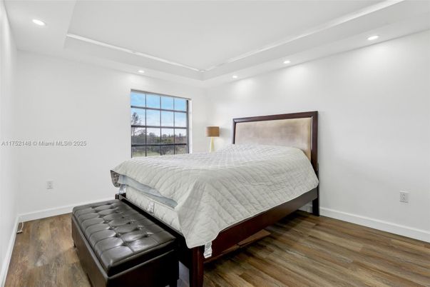Bedroom, Interior, Recessed Lighting, Wood Texture Flooring