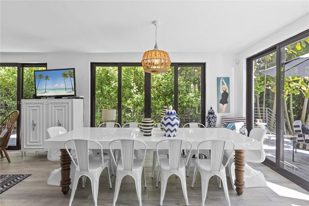 Dining room, Interior, Pendant Lights, Wood Texture Flooring