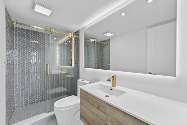 Bathroom, Glass Shower, Interior, Recessed Lighting