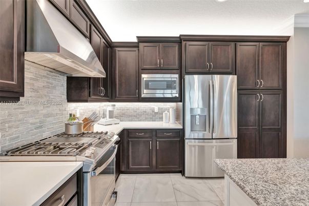 Interior, Kitchen, Marble, Stainless Steel Appliances, Stone Walls