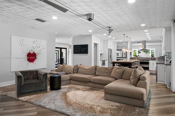 Interior, Kitchen, Living room, Pendant Lights, Recessed Lighting, Stainless Steel Appliances, Wood Texture Flooring