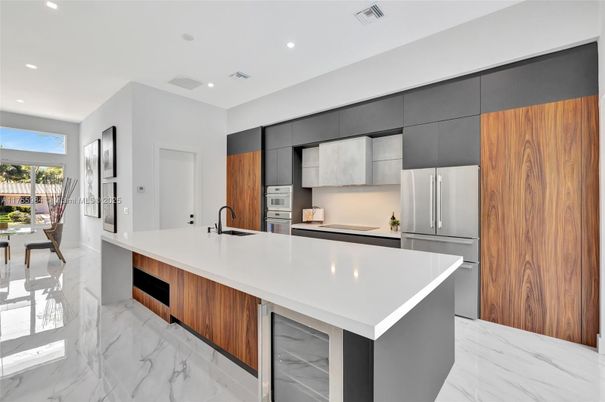 Interior, Kitchen, Marble, Recessed Lighting, Stainless Steel Appliances