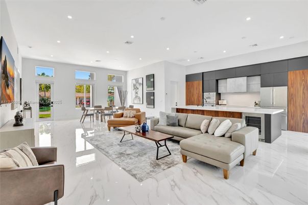 Dining room, Interior, Kitchen, Living room, Marble, Recessed Lighting, Stainless Steel Appliances