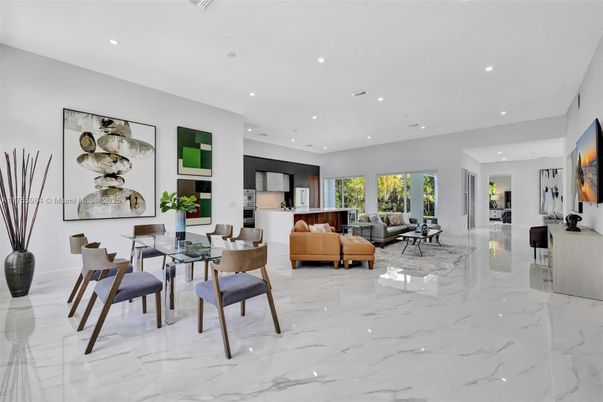 Dining room, Interior, Kitchen, Living room, Marble, Recessed Lighting