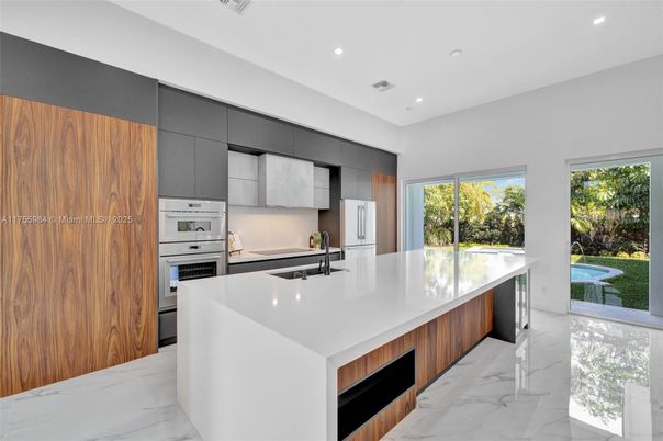 Interior, Kitchen, Marble, Recessed Lighting, Stainless Steel Appliances