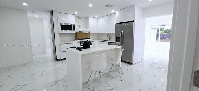 Interior, Kitchen, Marble, Recessed Lighting, Stainless Steel Appliances
