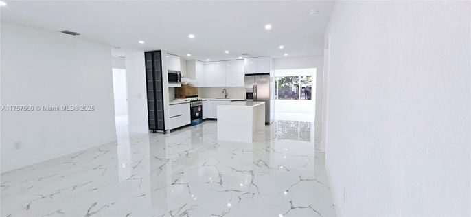 Interior, Kitchen, Marble, Recessed Lighting, Stainless Steel Appliances