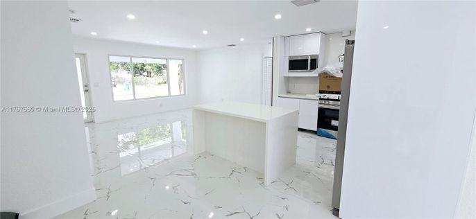 Interior, Kitchen, Marble, Recessed Lighting, Stainless Steel Appliances