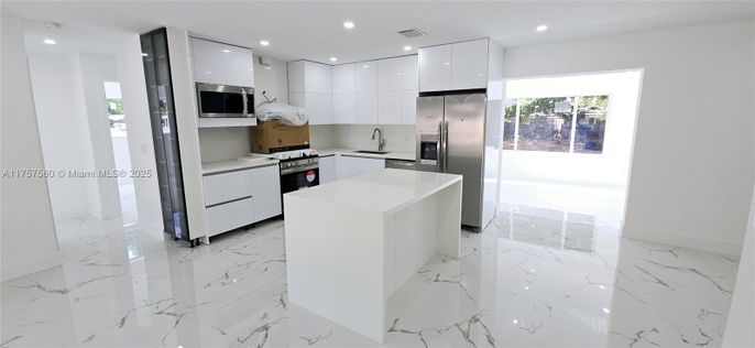 Interior, Kitchen, Marble, Recessed Lighting, Stainless Steel Appliances