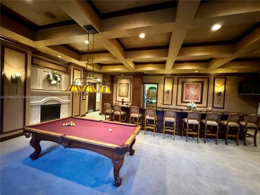 Billiard Table, Fireplace, Game Room, Interior, Pendant Lights, Recessed Lighting