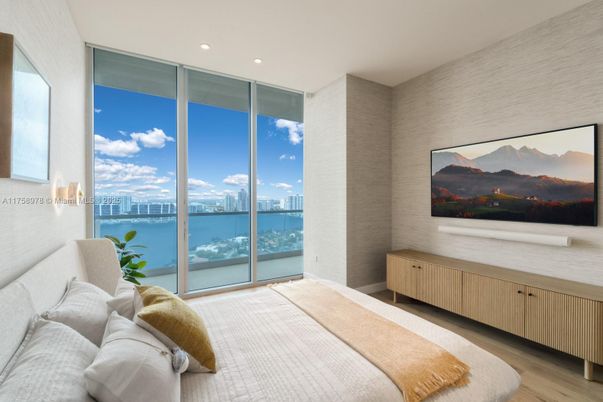 Bedroom, Interior, Recessed Lighting, Water, Wood Texture Flooring