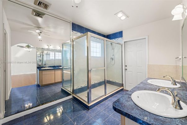 Bathroom, Dual Sink Vanities, Glass Shower, Interior, Recessed Lighting