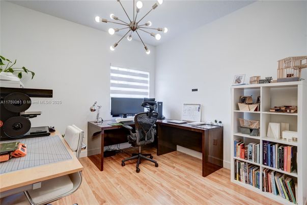 Home Office, Interior, Pendant Lights, Wood Texture Flooring
