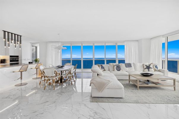 Dining room, Interior, Living room, Marble, Pendant Lights, Water