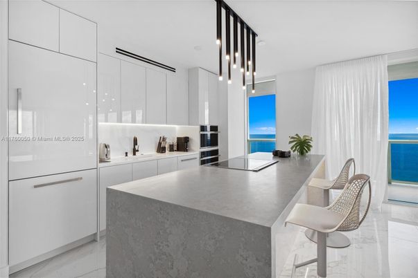 Interior, Kitchen, Marble, Pendant Lights, Water