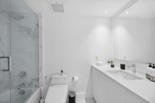 Bathroom, Glass Shower, Interior, Marble Walls, Recessed Lighting