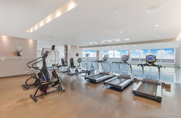 Fitness Equipment, Gym, Interior, Recessed Lighting, Wood Texture Flooring