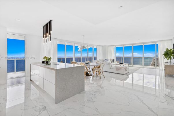 Dining room, Interior, Kitchen, Living room, Marble, Pendant Lights, Recessed Lighting, Water