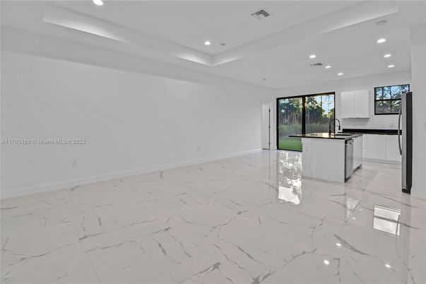 Empty room, Interior, Kitchen, Marble, Recessed Lighting