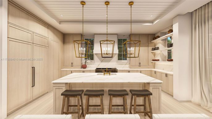 Interior, Kitchen, Pendant Lights, Recessed Lighting, Wood Texture Flooring
