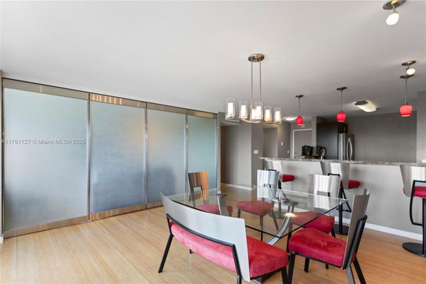 Dining room, Interior, Pendant Lights, Wood Texture Flooring