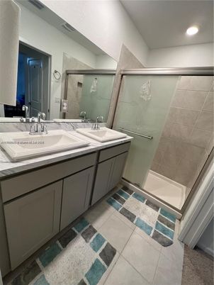 Bathroom, Dual Sink Vanities, Glass Shower, Interior, Recessed Lighting