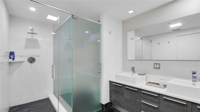 Bathroom, Dual Sink Vanities, Glass Shower, Interior, Recessed Lighting