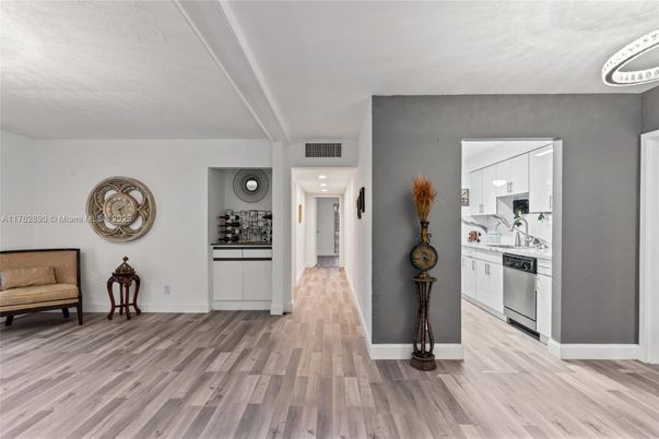 Interior, Kitchen, Recessed Lighting, Wood Texture Flooring