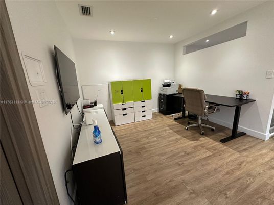 Home Office, Interior, Recessed Lighting, Wood Texture Flooring