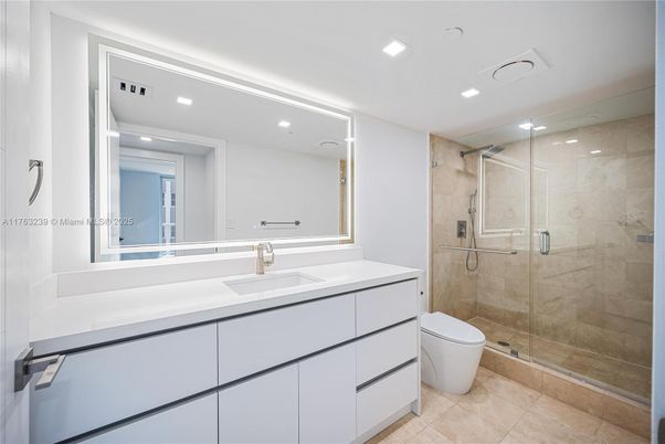 Bathroom, Glass Shower, Interior, Recessed Lighting