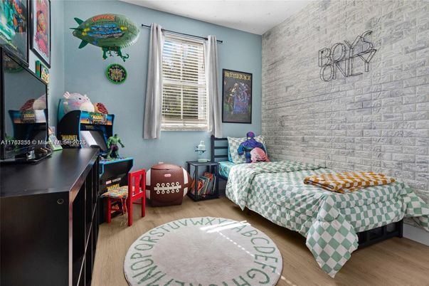 Bedroom, Interior, Stone Walls, Wood Texture Flooring