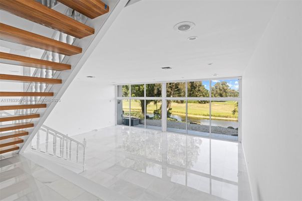 Empty room, Interior, Marble, Recessed Lighting, Water, Wooden Beams