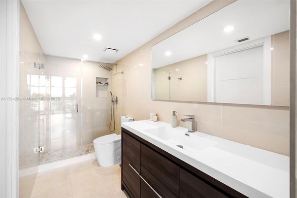 Bathroom, Glass Shower, Interior, Recessed Lighting