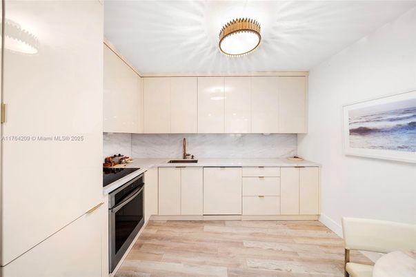 Interior, Kitchen, Marble Walls, Wood Texture Flooring