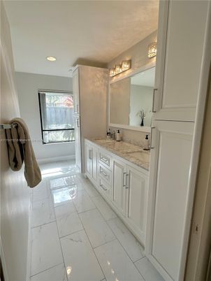Bathroom, Dual Sink Vanities, Interior, Marble, Recessed Lighting