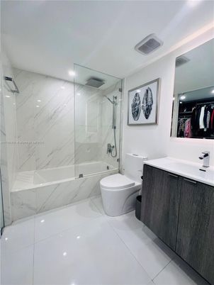 Bathroom, Glass Shower, Interior, Marble Walls, Recessed Lighting