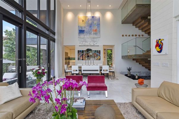 Dining room, Interior, Living room, Pendant Lights, Recessed Lighting, Wooden Beams