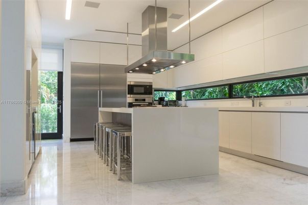 Interior, Kitchen, Marble, Pendant Lights, Recessed Lighting, Stainless Steel Appliances