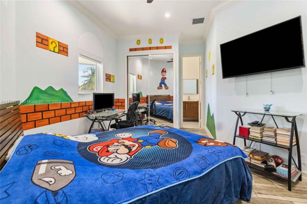 Bedroom, Home Office, Interior, Recessed Lighting, Wood Texture Flooring