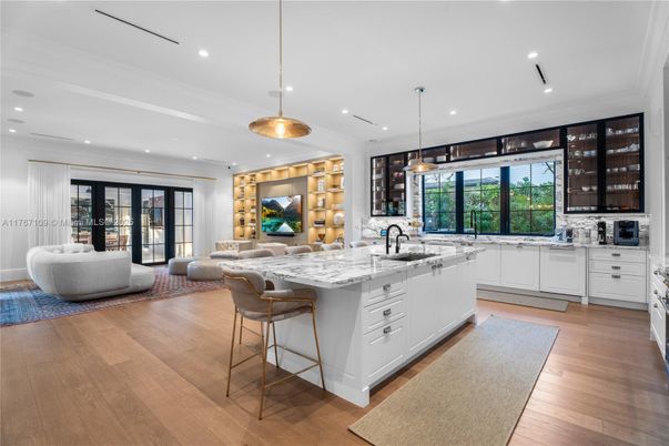 Interior, Kitchen, Living room, Pendant Lights, Recessed Lighting, Wood Texture Flooring