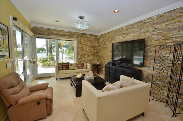 Interior, Living room, Recessed Lighting, Stone Walls