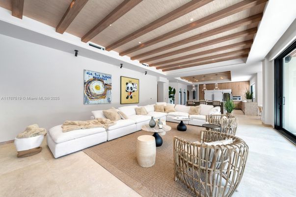 Interior, Living room, Recessed Lighting, Wooden Beams