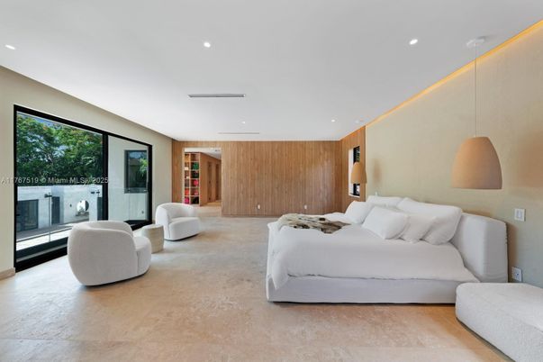 Bedroom, Interior, Pendant Lights, Recessed Lighting, Wooden Walls