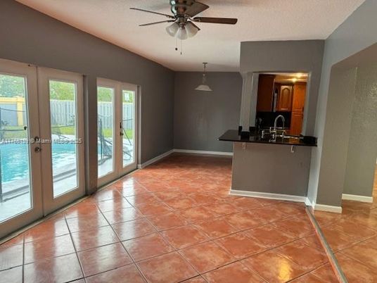 Empty room, Interior, Kitchen, Pendant Lights