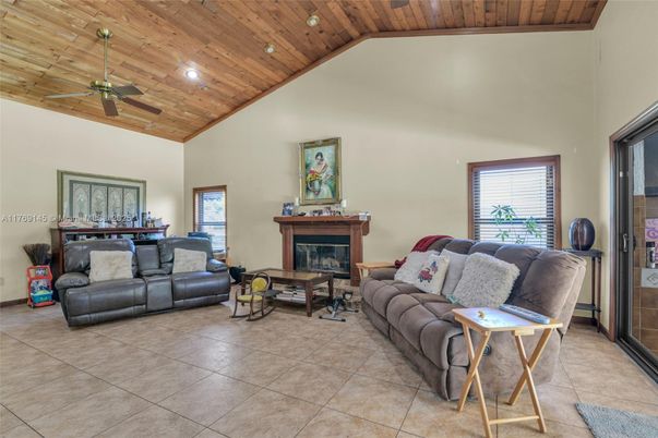 Fireplace, Interior, Living room, Recessed Lighting, Wooden Ceilings