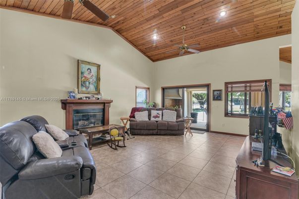 Fireplace, Interior, Living room, Recessed Lighting, Wooden Ceilings