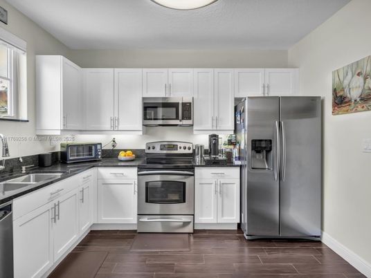 Interior, Kitchen, Stainless Steel Appliances, Wood Texture Flooring