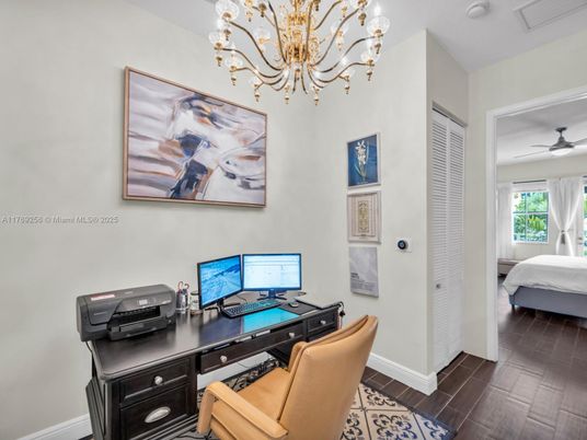 Chandelier, Home Office, Interior, Wood Texture Flooring