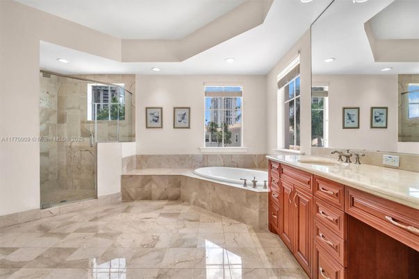 Bathroom, Dual Sink Vanities, Glass Shower, Interior, Recessed Lighting