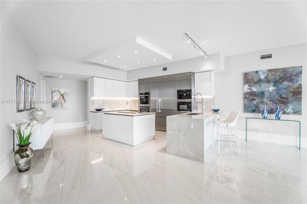Interior, Kitchen, Marble, Recessed Lighting, Stainless Steel Appliances
